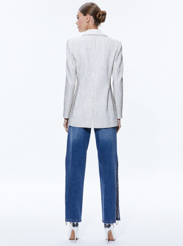 YONA PINSTRIPE EMBELLISHED BLAZER - ECRU/CRYSTAL image 1 - Alice And Olivia