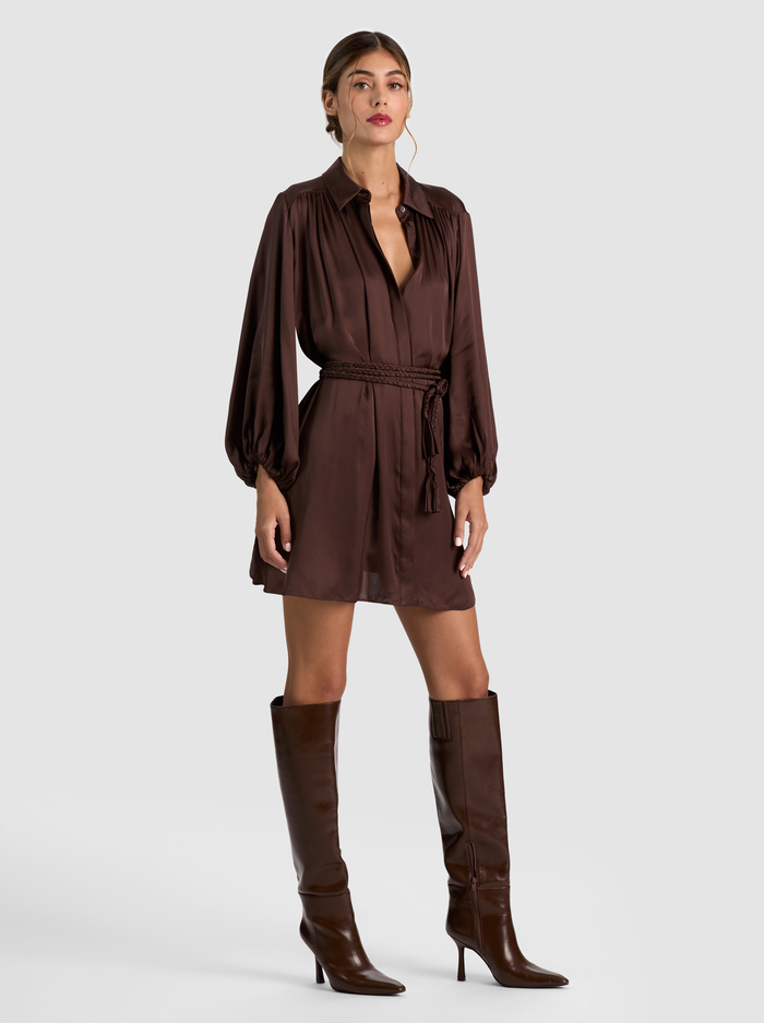 MARGAUX TIE FRONT MINI DRESS - DARK CHOCOLATE image 4 - ALICE + OLIVIA