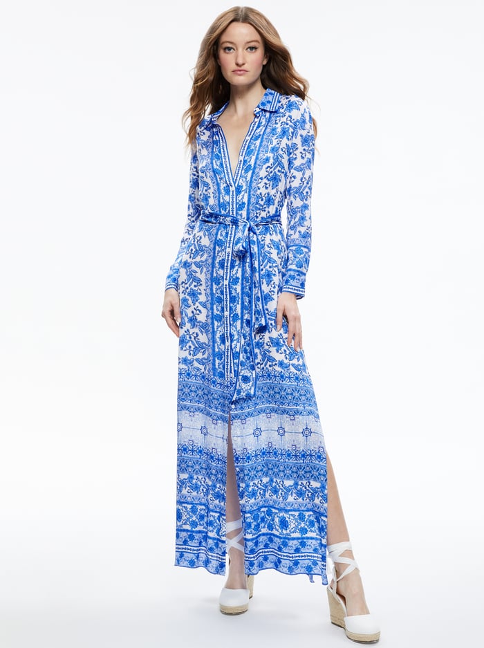 CHASSIDY MAXI SHIRT DRESS - GREEK TILE - Alice And Olivia