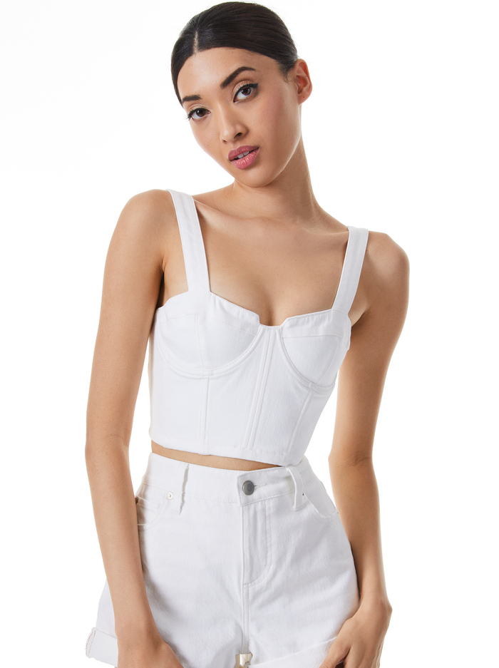 JEANNA DENIM BUSTIER CROP TOP - OFF WHITE - Alice And Olivia