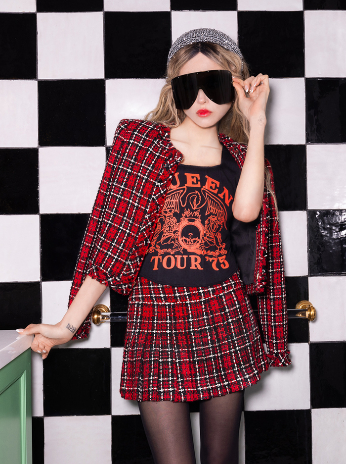 KIDMAN JACKET - SCHOOLGIRL PLAID BRIGHT RUBY image 6 - Alice And Olivia