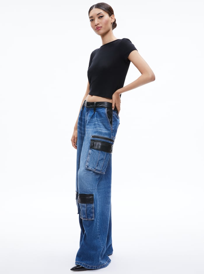 JOETTE COMBINATION VEGAN LEATHER CARGO JEAN - BROOKLYN BLUE image 2 - Alice And Olivia