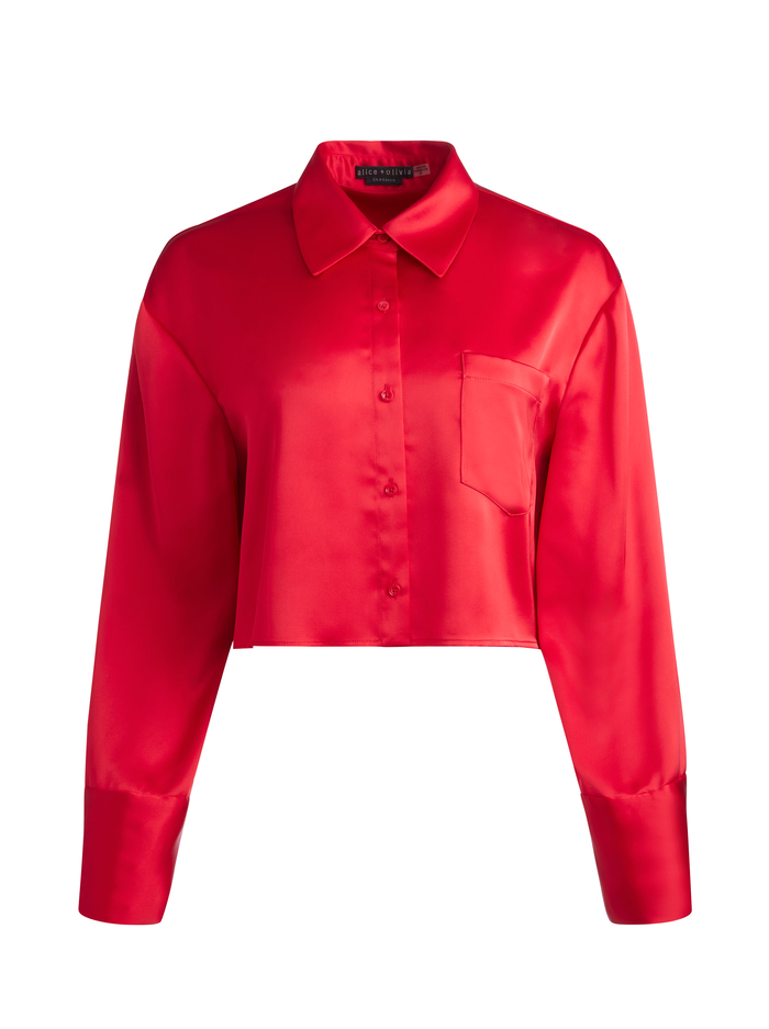 FINELY CROPPED OVERSIZED BUTTON DOWN SHIRT - PERFECT RUBY image 5 - Alice And Olivia