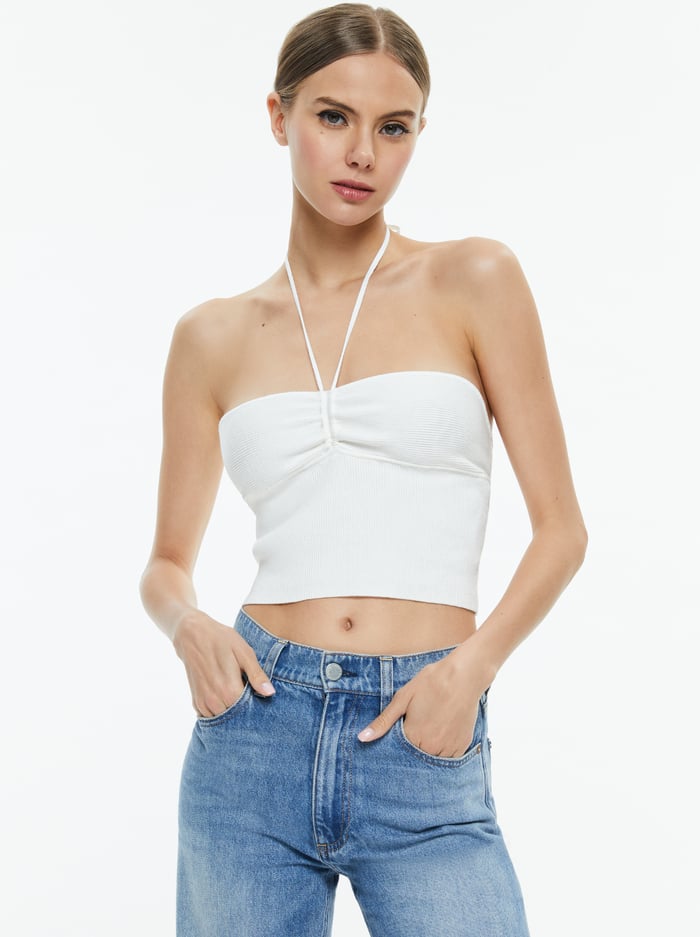 LINNIE RUCHED HALTER - SOFT WHITE - ALICE + OLIVIA