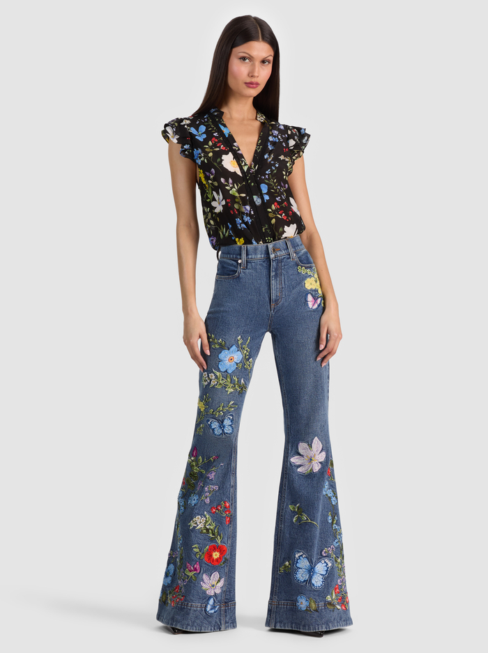 BEAUTIFUL EMBROIDERED JEAN - BROOKLYN BLUE/MULTI image 2 - ALICE + OLIVIA