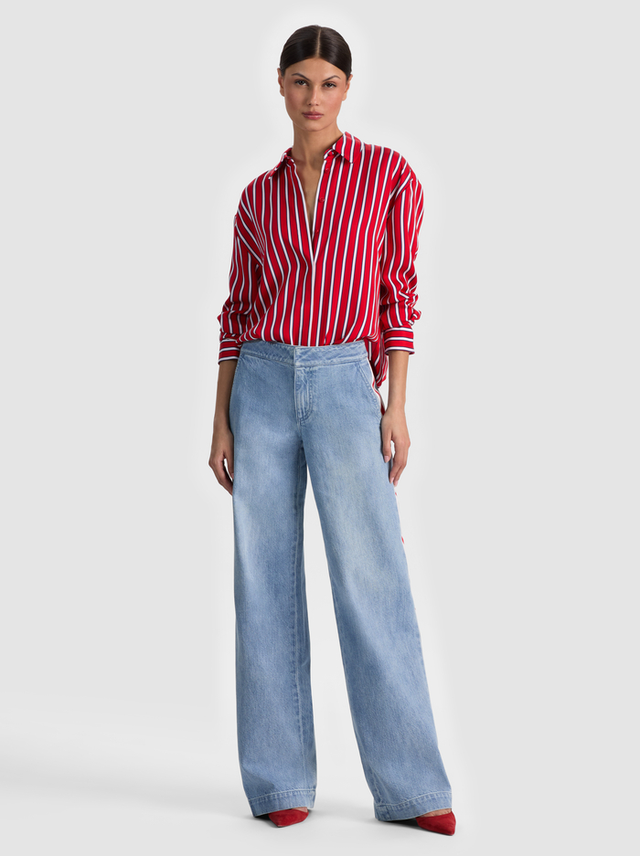 XANDER RACING STRIPE JEAN - EDIE WASH/OFF WHITE/CHILI PEPP image 1 - ALICE + OLIVIA