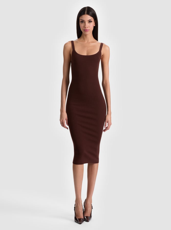 SHANA RIBBED TANK DRESS - DARK CHOCOLATE - ALICE + OLIVIA