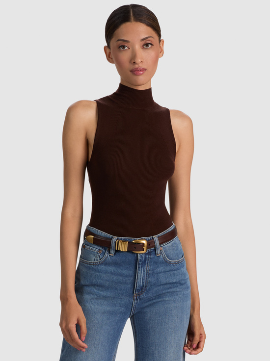 DARK CHOCOLATE-DARCEY WOOL SLEEVELESS TURTLENECK
