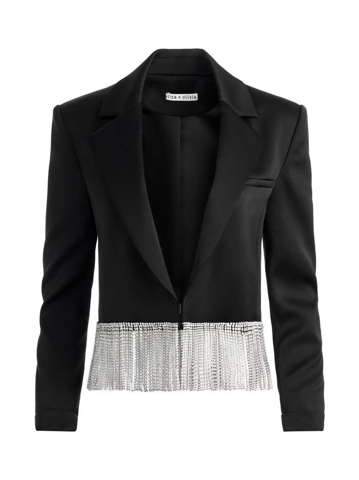 SHAN CRYSTAL FRINGE BLAZER - BLACK image 5 - Alice And Olivia