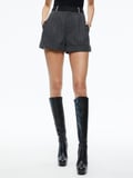 CONRY PLEATED CUFF SHORT - GREY/CHARCOAL PINSTRIPE