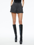 CONRY PLEATED CUFF SHORT - GREY/CHARCOAL PINSTRIPE