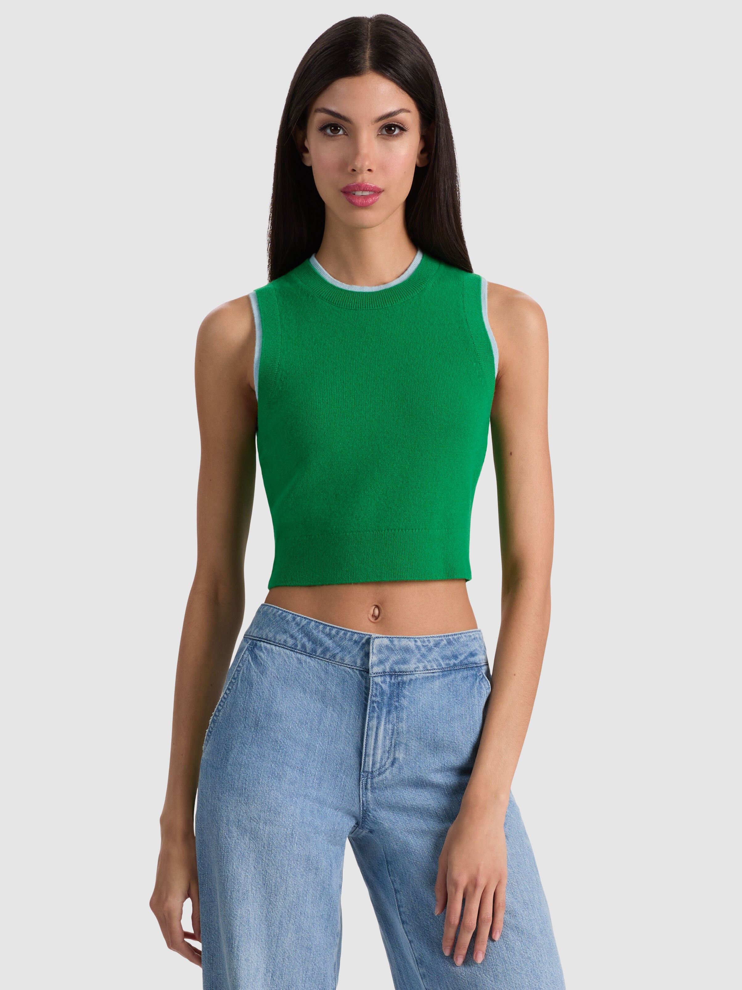 ARACELI TWO TONE CASHMERE TANK in GREEN APPLE/CAROLINA BLUE