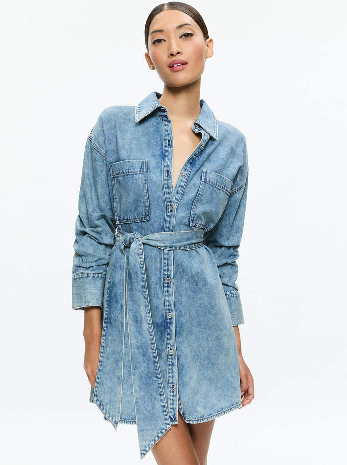 BRIGITA DENIM MINI DRESS - HARLOW VINTAGE BLUE image 3 - Alice And Olivia