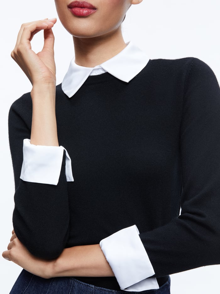 PORLA COLLARED SWEATER - BLACK/WHITE image 3 - Alice And Olivia