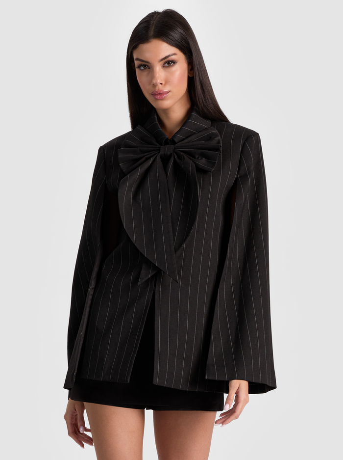 PHILIPPA BOW CAPE - BLACK/OFF WHITE - Alice And Olivia