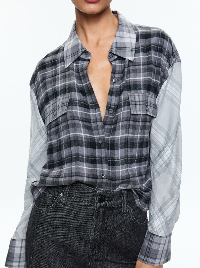 CLIFTON PLAID BUTTON DOWN - MIXED PLAID image 3 - Alice And Olivia