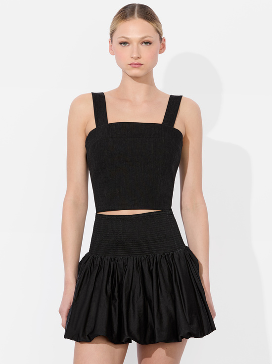 BLACK-NATALIA LINEN LACE UP TOP