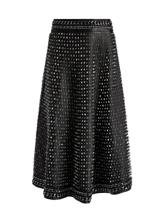 SOSIE STUDDED LEATHER MIDI SKIRT - BLACK image 5 - Alice And Olivia