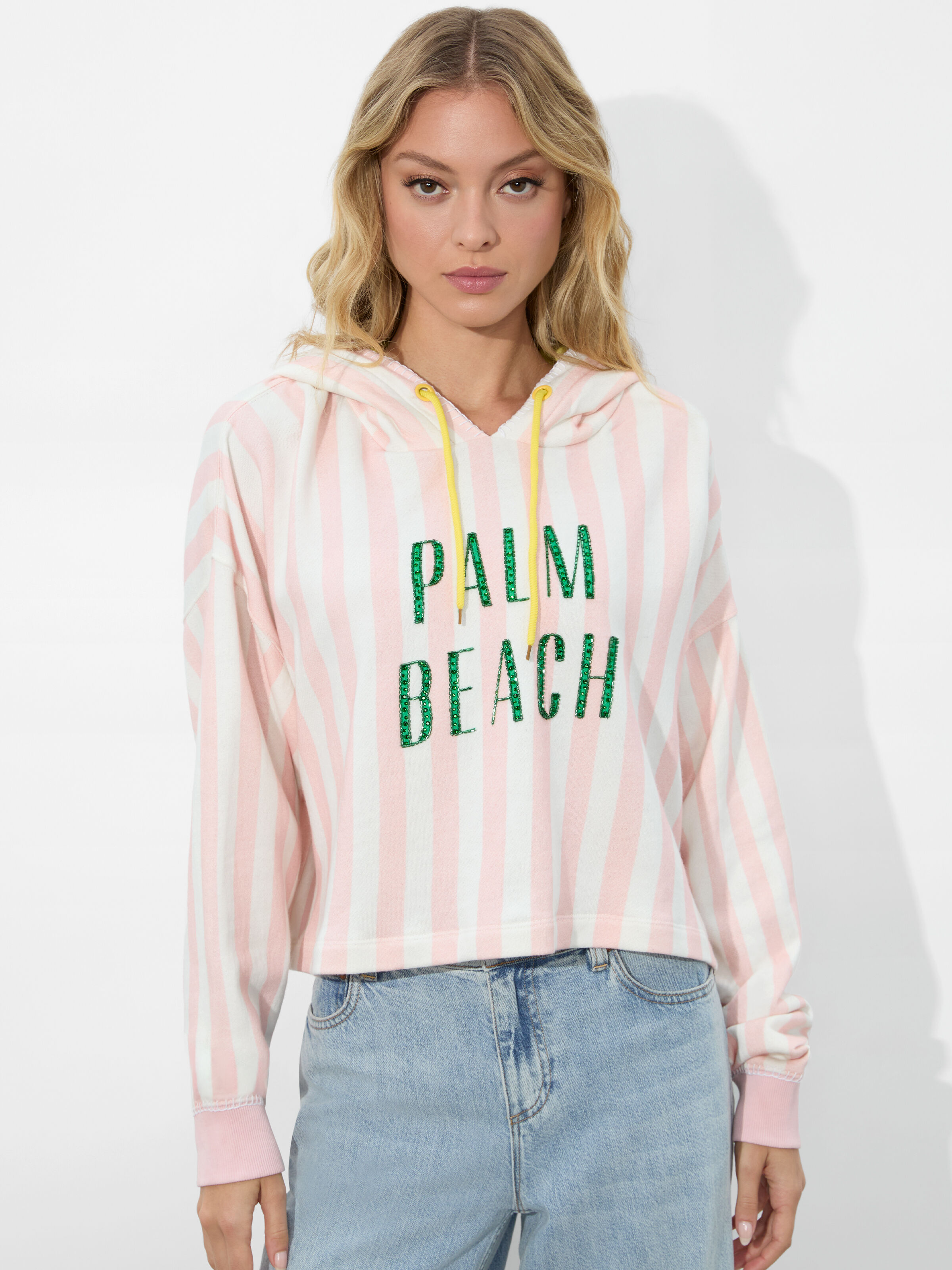 Sunny Cropped Hoodie In Shell Pink Multi | Alice + Olivia Sunny Cropped Hoodie In Shell Pink Multi | Alice + Olivia