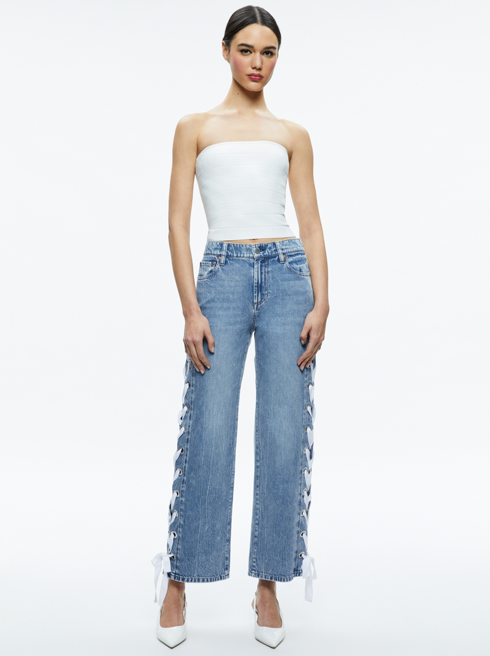 REITA MID RISE JEAN WITH TIE SIDE SEAM - SULLIVAN VINTAGE BLUE image 1 - Alice And Olivia
