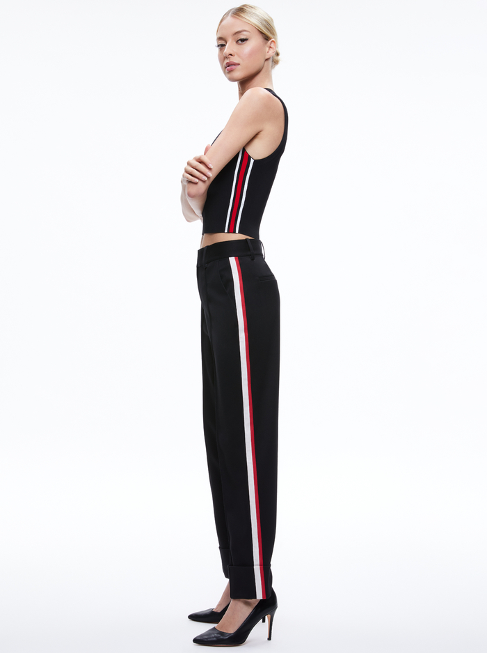 MING CUFFED PANT WITH SIDE STRIPE - BLACK/PERFECT RUBY image 2 - ALICE + OLIVIA