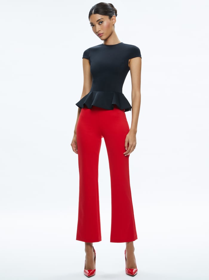 POPPY CREW NECK CAP SLEEVE PEPLUM TOP - BLACK image 4 - Alice And Olivia