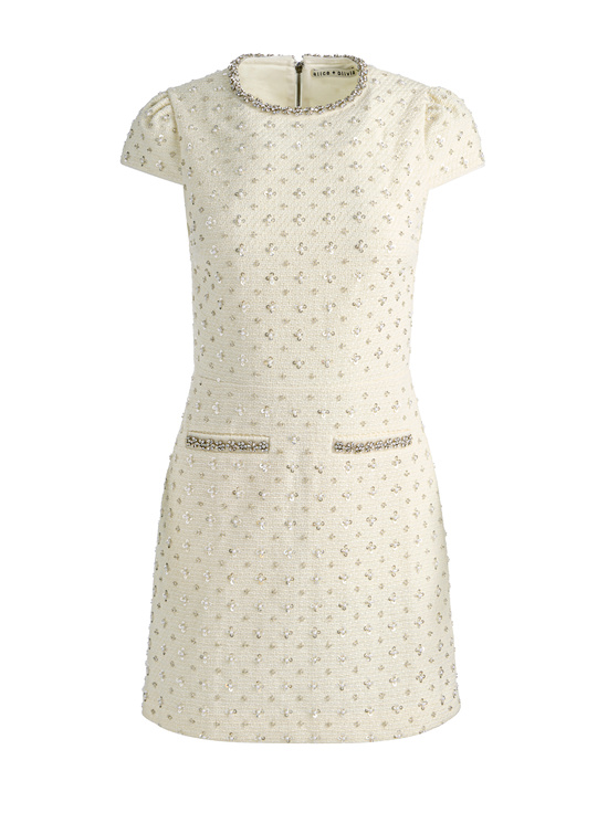 VANILLA-CADE EMBELLISHED CAP SLEEVE MINI DRESS