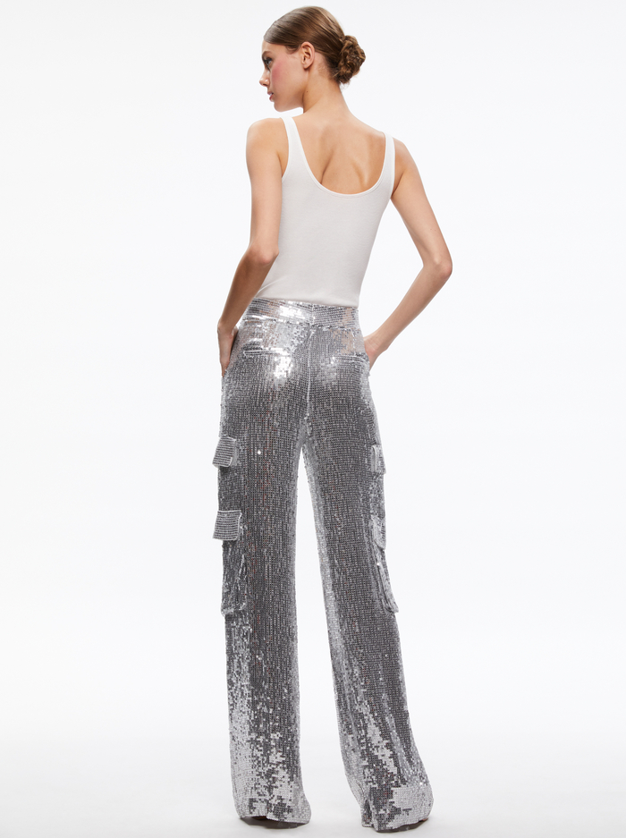 HAYES SEQUIN EMBELLISHED WIDE LEG PANT - SILVER image 1 - ALICE + OLIVIA