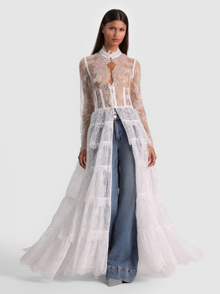 XAVIER TIERED LACE MAXI COAT - OFF WHITE - ALICE + OLIVIA