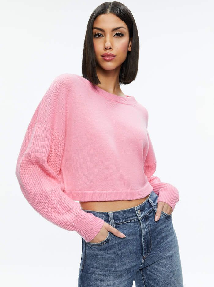 Posey Crewneck Sweater In Cherry Blossom | Alice And Olivia