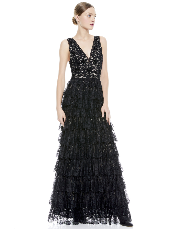 DEVORA TIERED LACE GOWN - BLACK image 3 - Alice And Olivia