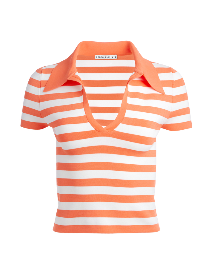 MARTHA STRIPED POLO - CORAL/SOFT WHITE image 5 - Alice And Olivia