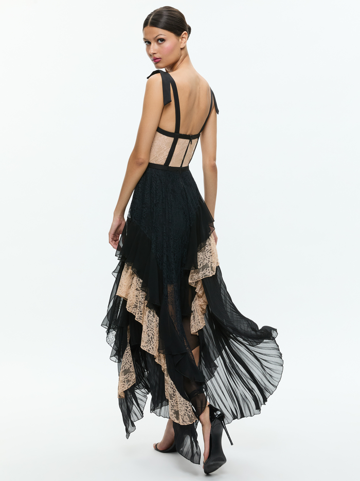 ZAYA BUSTIER RUFFLE MAXI DRESS - BLACK/ALMOND image 2 - Alice And Olivia