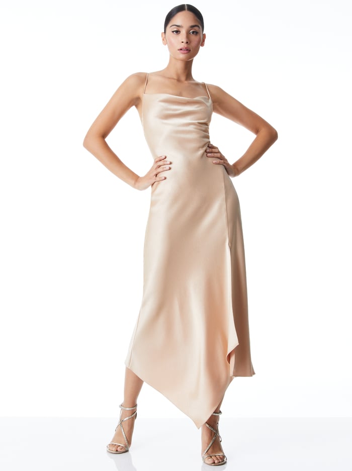 HARMONY DRAPEY SLIP MIDI DRESS - ALMOND image 2 - ALICE + OLIVIA