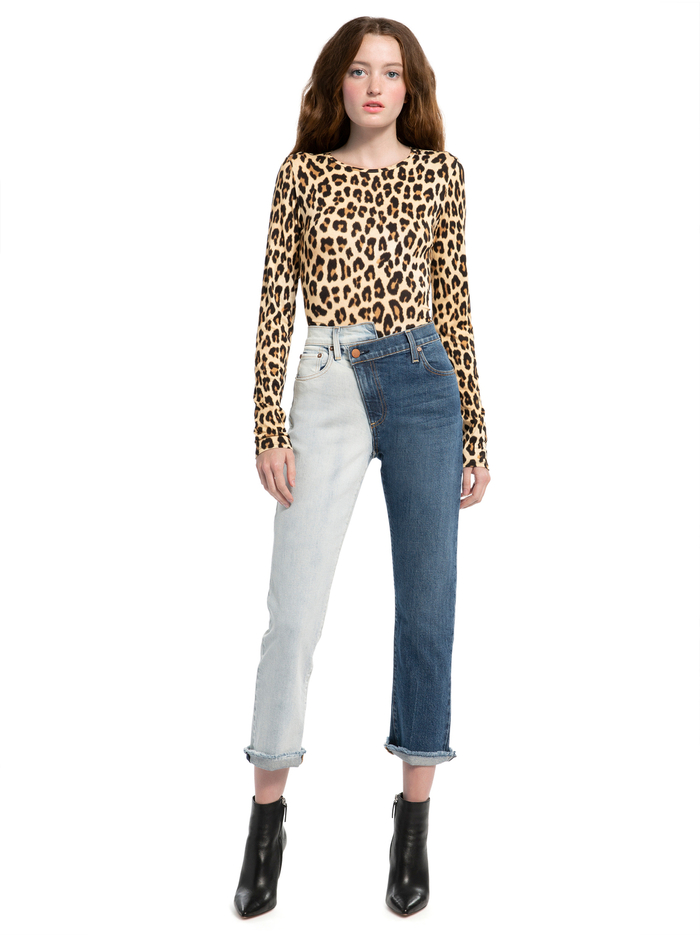 DELAINA LONG SLEEVE CROP TOP - TEXTURED LEOPARD image 1 - ALICE + OLIVIA
