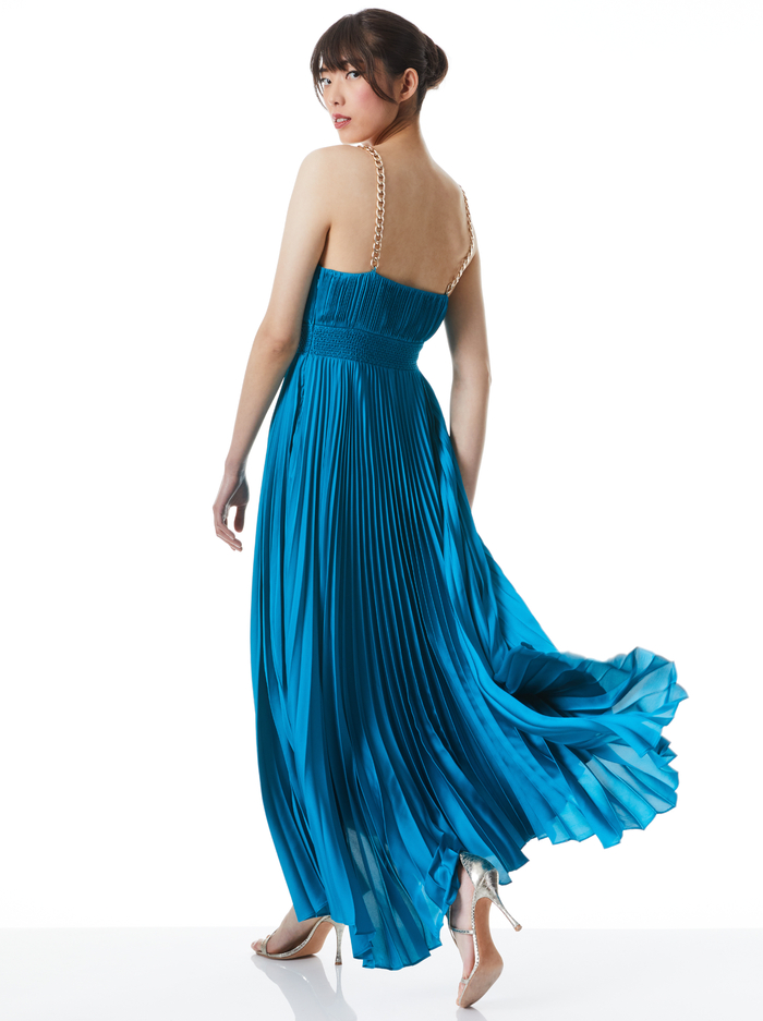GLORIA CHAIN STRAP PLEATED MAXI DRESS - OCEAN BLUE image 1 - Alice And Olivia