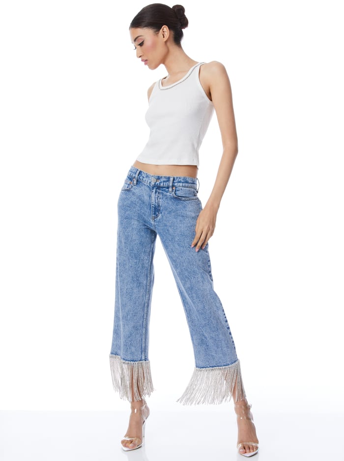AMAZING CRYSTAL EMBELLISHED HEM JEAN - LIGHTNING BLUE image 4 - Alice And Olivia