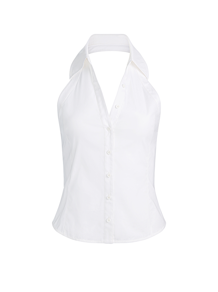 FREYA BUTTON DOWN HALTER TOP - OFF WHITE image 5 - ALICE + OLIVIA