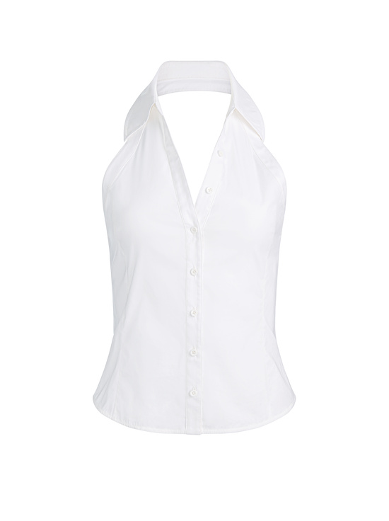 OFF WHITE-FREYA BUTTON DOWN HALTER TOP