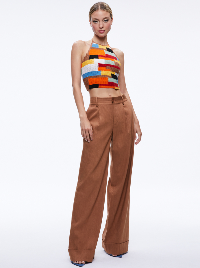 YESSINIA MIXED STITCH CROCHET HALTER TOP - MULTI image 4 - ALICE + OLIVIA