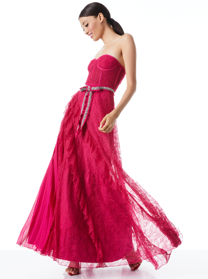 BREE RUFFLE PLEATED BALLGOWN - RASPBERRY image 4 - Alice And Olivia