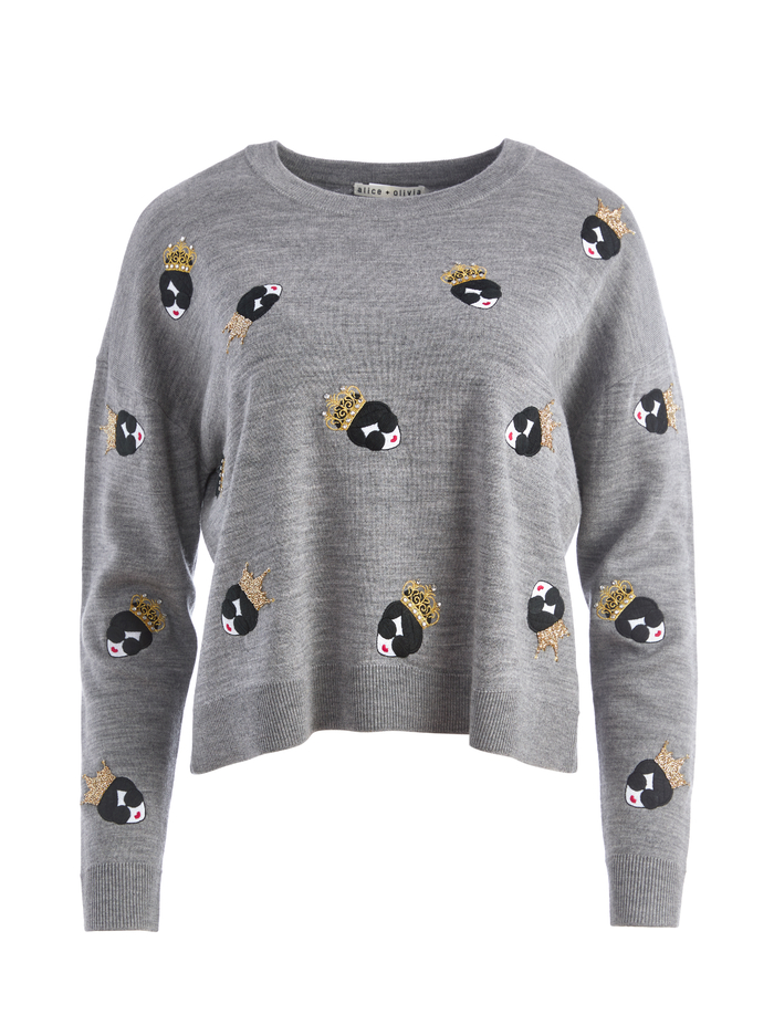 GLEESON EMBELLISHED PULLOVER - MED HEATHER GREY/MULTI image 5 - ALICE + OLIVIA
