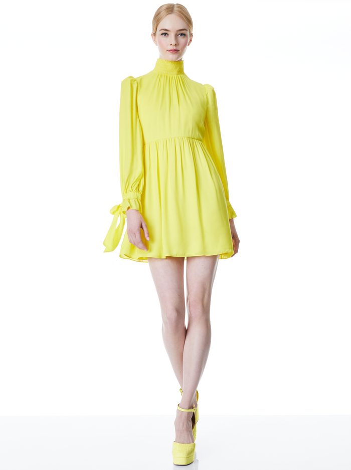 THEA TIE BLOUSON SLEEVE DRESS - CANARY image 4 - Alice And Olivia