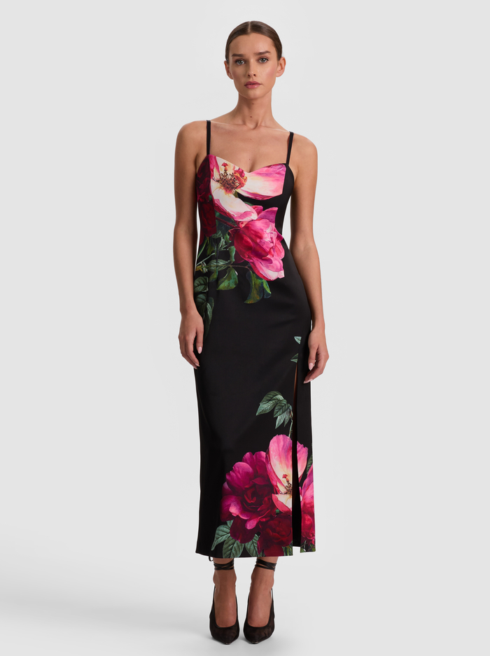 NINA MIDI DRESS - EMPRESS BLOOM BLACK image 3 - ALICE + OLIVIA