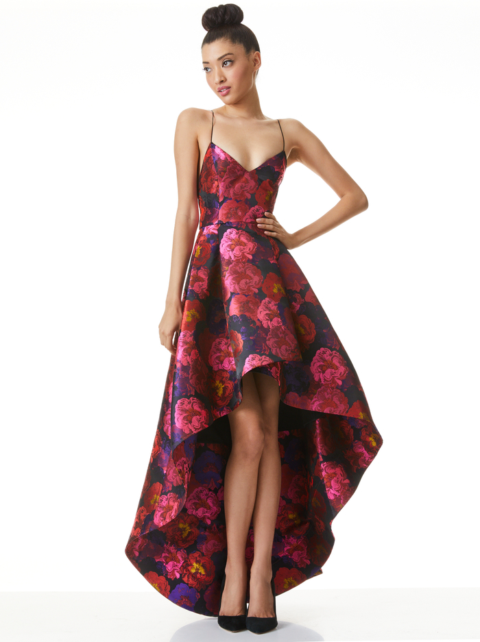 JOSS FLORAL HIGH LOW GOWN - BLACK/MULTI image 4 - Alice And Olivia