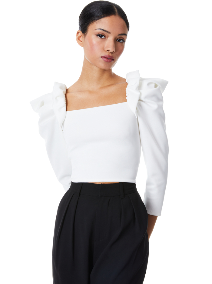 GENNY PUFF SLEEVE CROP TOP - OFF WHITE - Alice And Olivia
