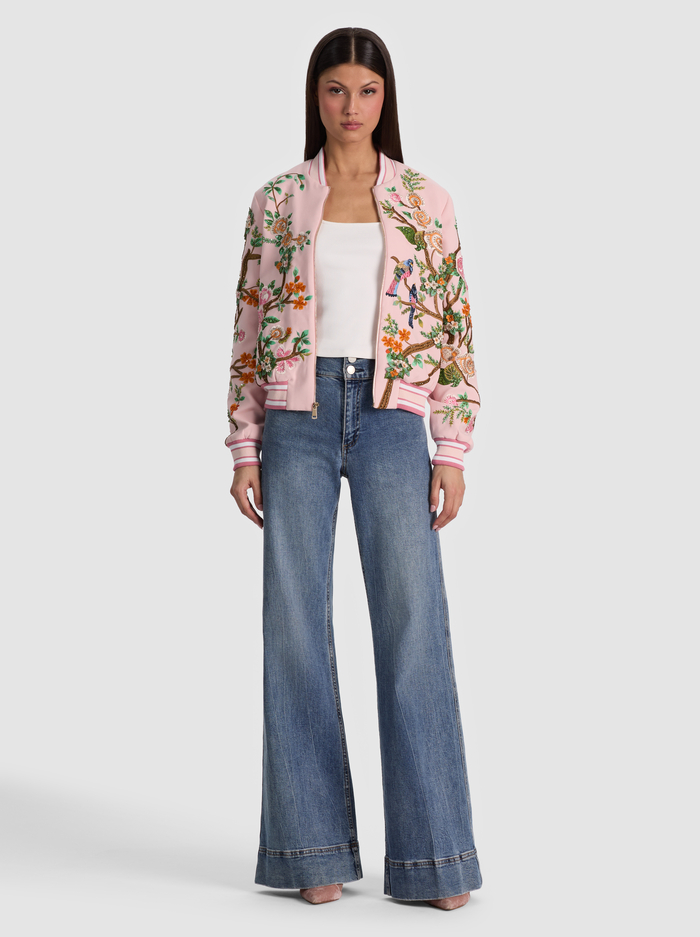 LONNIE EMBELLISHED VARSITY JACKET - ENGLISH ROSE/MULTI image 2 - ALICE + OLIVIA