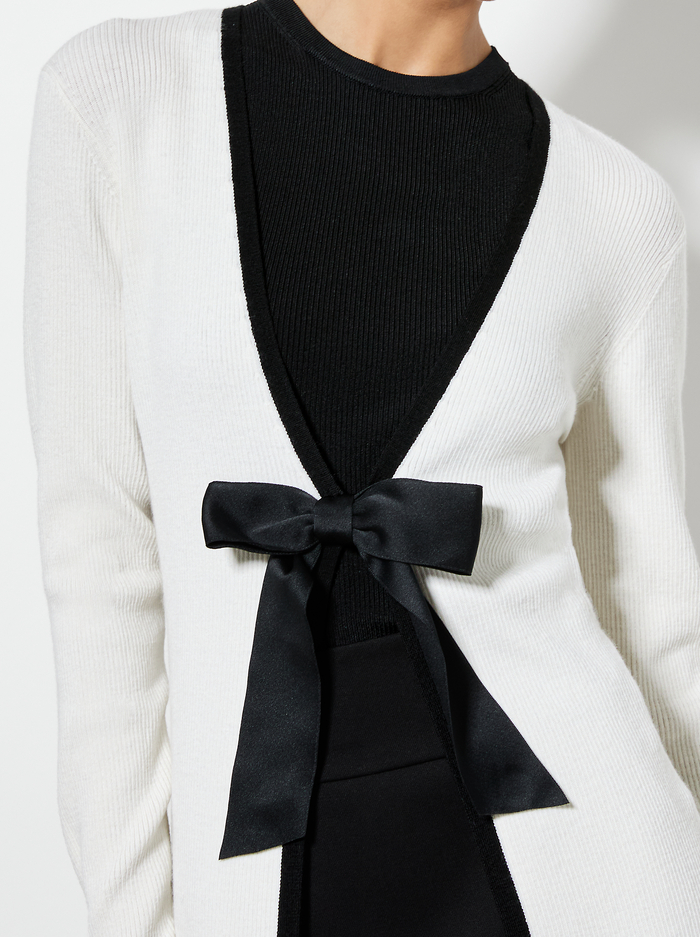 SIBEL BOW CARDIGAN - ECRU/BLACK image 3 - Alice And Olivia