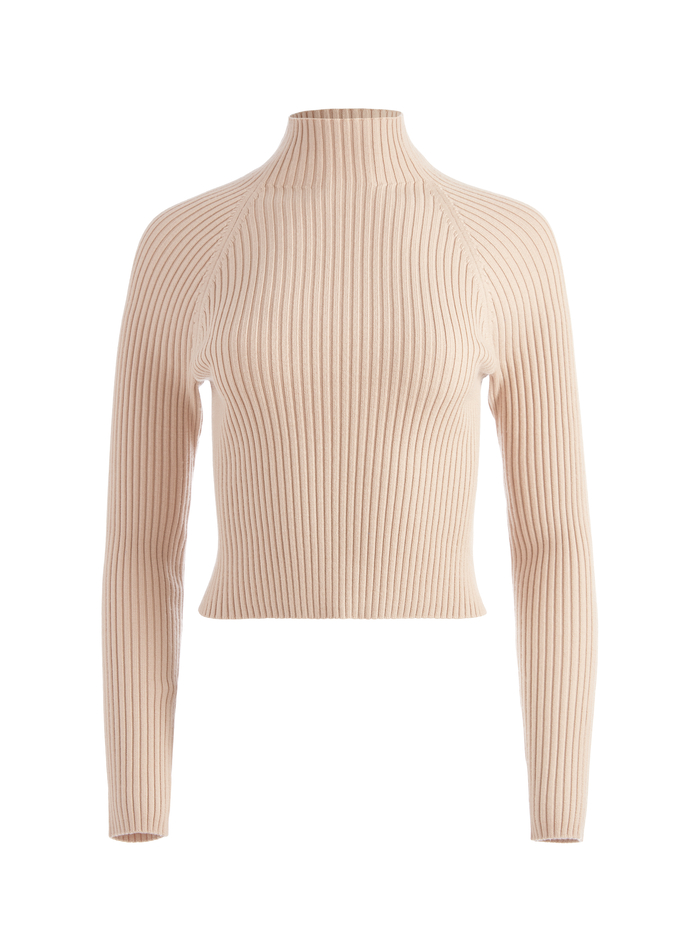IRENA MOCK NECK CROPPED PULLOVER - ALMOND image 5 - ALICE + OLIVIA