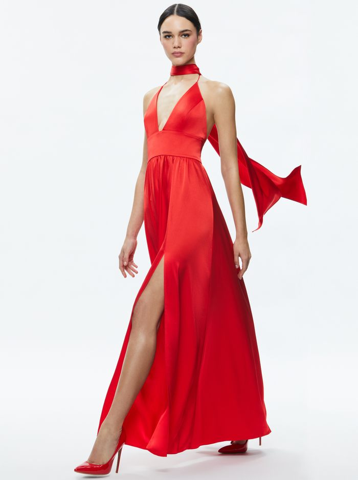 HANNAH HALTER MAXI DRESS - BRIGHT RUBY image 4 - Alice And Olivia